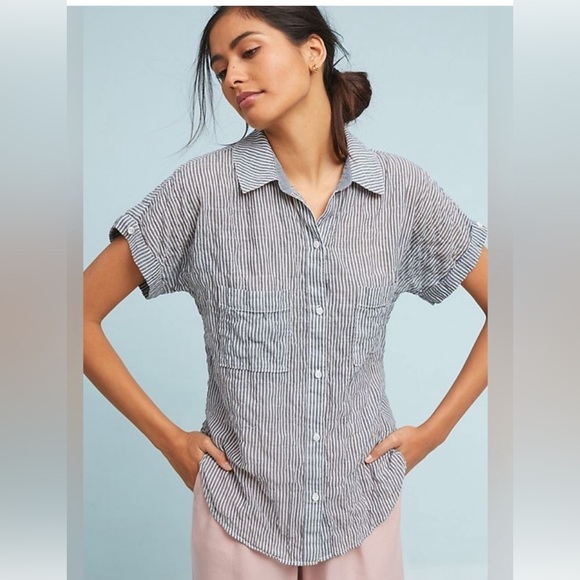 Anthropologie Cloth & Stone Zoe Stripe Button-Up Shirt Grandma Coastal , XS - Picture 1 of 8